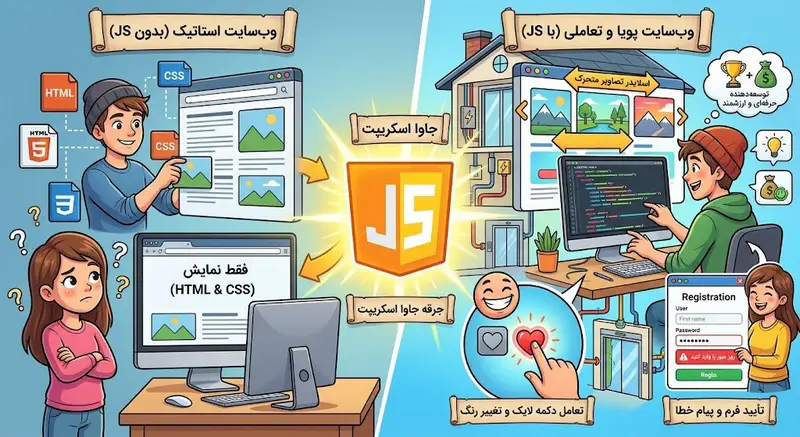 خلق پویایی و تعامل با جاوا اسکریپت (JavaScript)